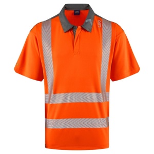 Leo P12 Trimstone Orange Hi-Visibility Performance Polo Shirt To ENISO 20471 Class 2 & Railway Group Standard RIS-3279-TOM