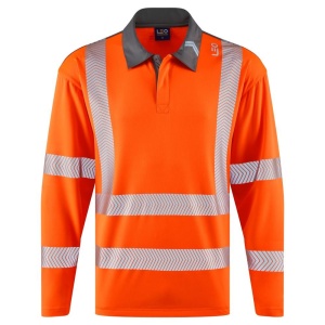 Leo P13 Georgeham Orange Hi-Visibility Performance Sleeved Polo Shirt To ENISO 20471 Class 3 & Railway Group Standard RIS-3279-TOM