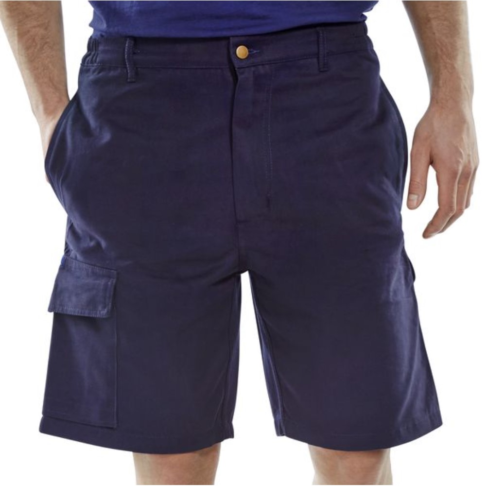 Click Cargo Pocket Unisex Shorts 100% Cotton In Navy Blue