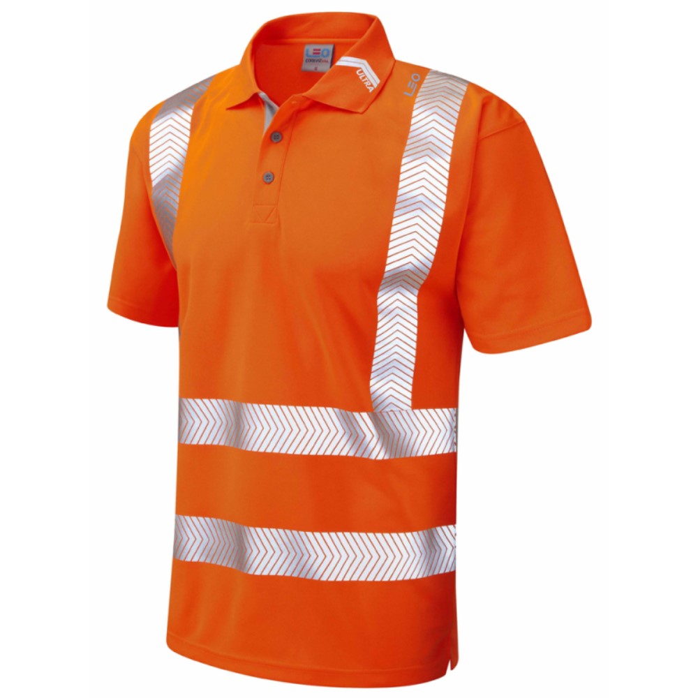 Leo Workwear P09-O Broadsands Coolviz Ultra High Visibility Orange Polo ...
