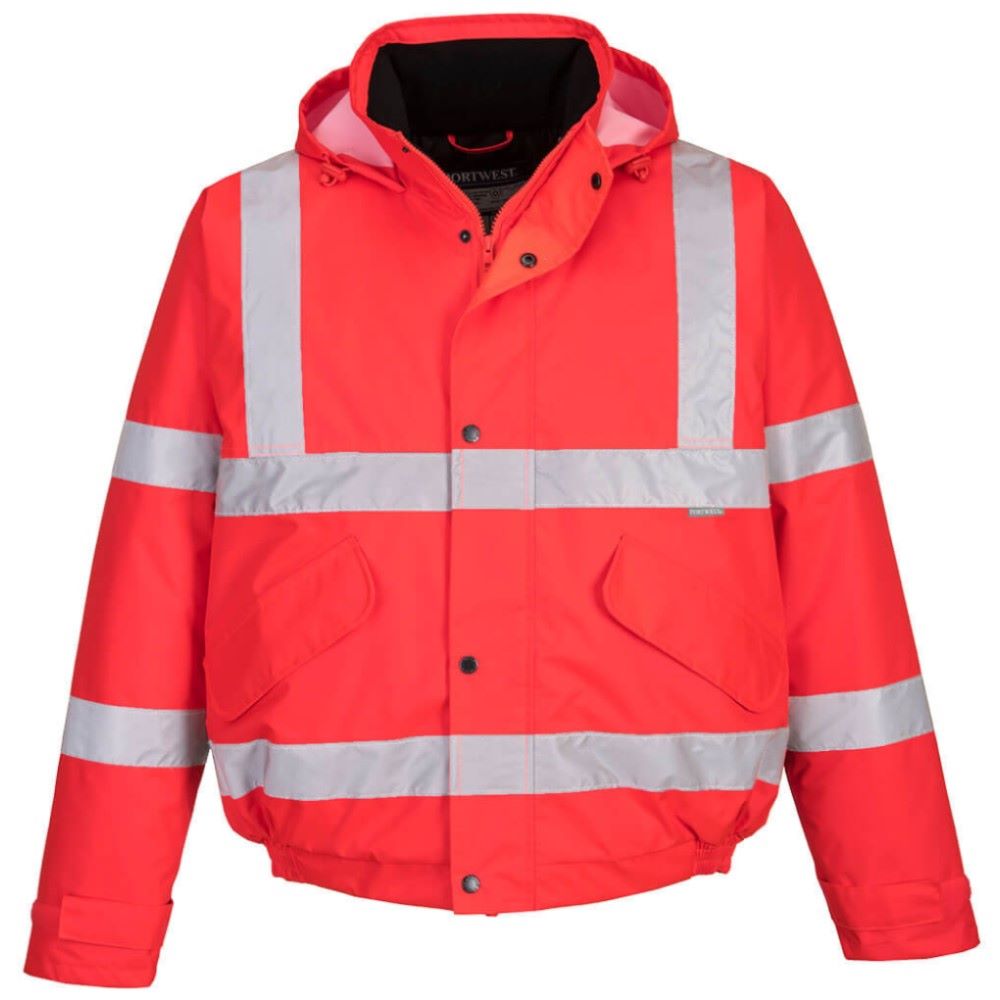 High Visibility Contractor Red Waterproof Bomber Jacket EN471 ...