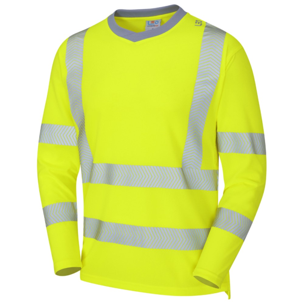 Leo T08 Capstone High Vis Yellow EcoViz Performance+ Sleeved T-Shirt