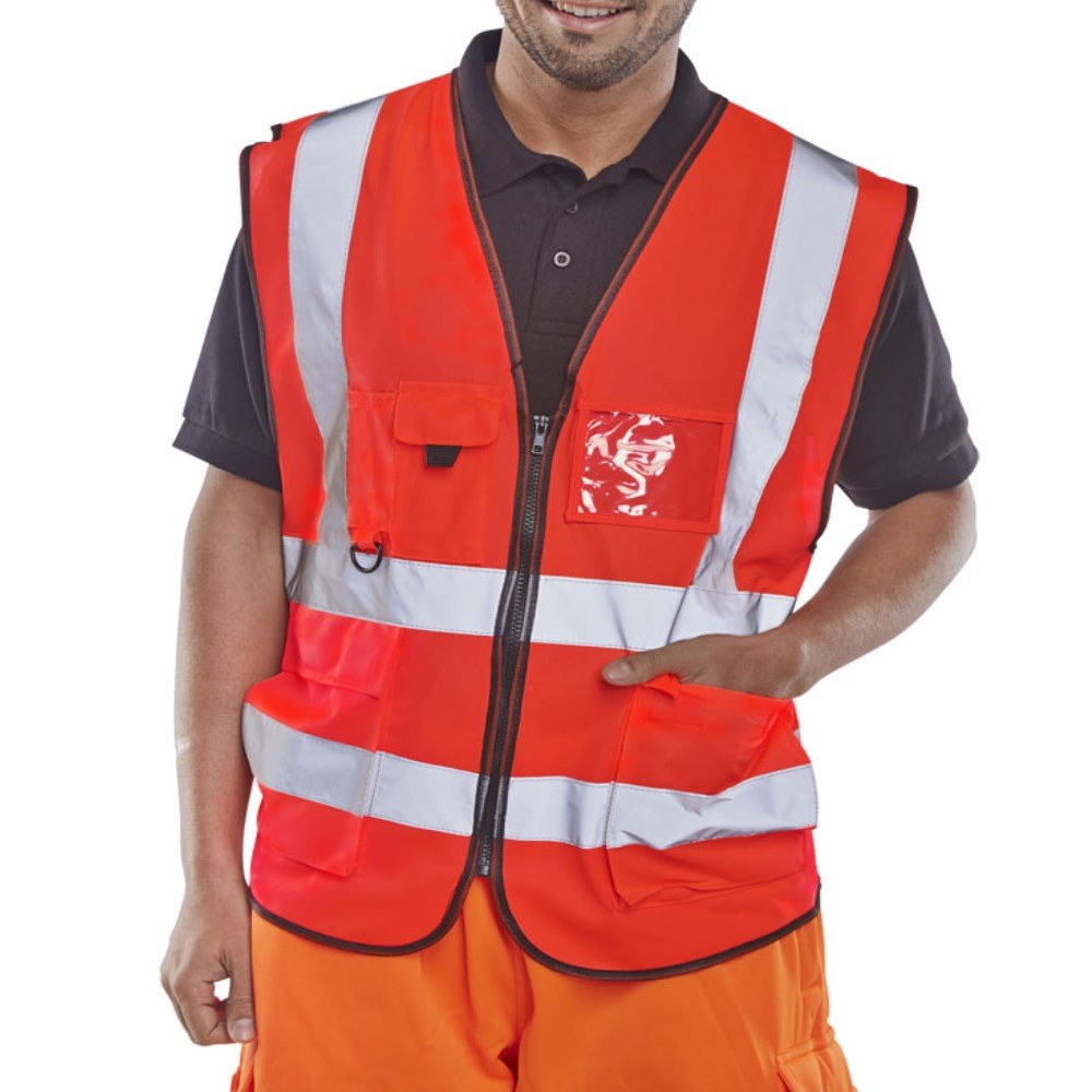 Beeswift Superior Red High Visibility Vest. To ENISO20471 Class 2